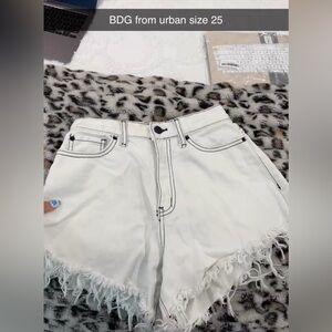 BDG White Jean Shorts Distressed Frayed Hem